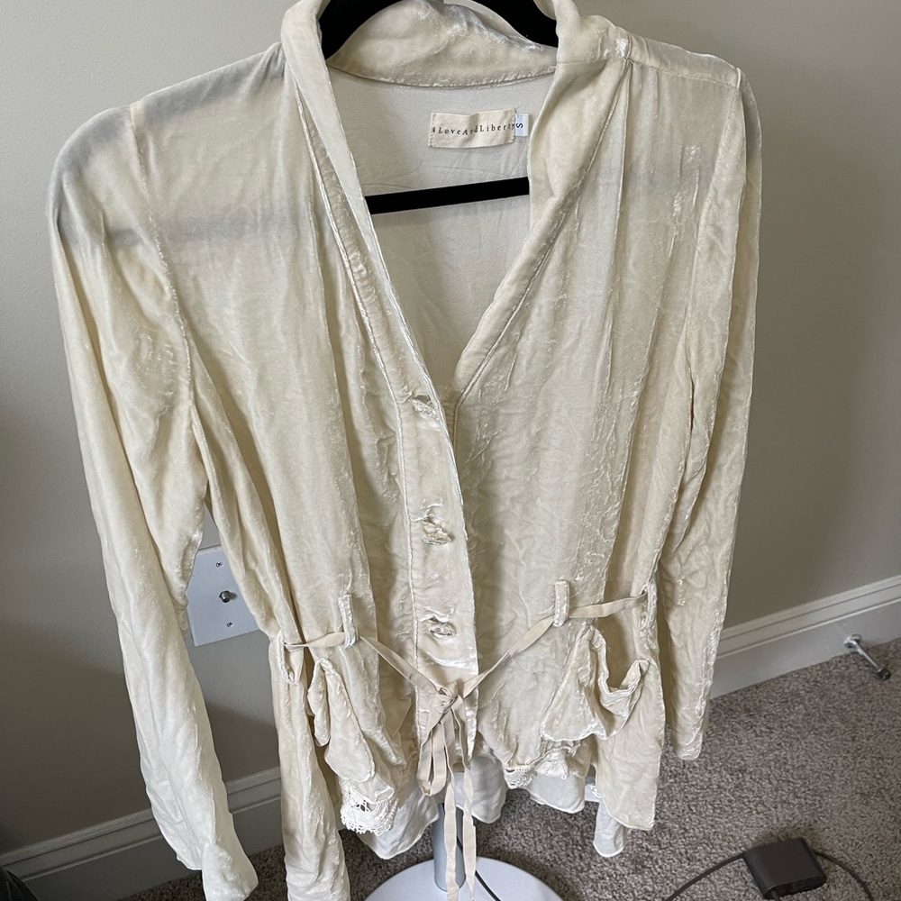 Suede cute top with crystal button and lace belt